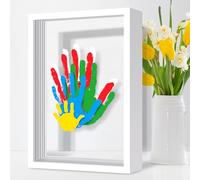 Omrhvi Family Handprint Kit, Hand Prints Keepsake Frame, DIY Craft Gift for New Parents & Mom & Baby, Grandparents, Mother's Day, Father's Day, Adoption Day, Anniversary, 6 Non -Toxic Paints (White)