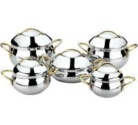 OMS 10 Piece Stainless Steel Cookware Set with Gold Handles in Silver OMS Silver