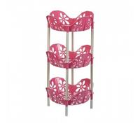 OMS home store Tiered Storage Rack Kitchen Plastic for Veg/Fruit (4, Pink)