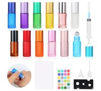 Omsscun 12Pcs Essential Oils Roller Bottles 5ml, Empty Glass Roller Bottles with Stainless Steel Roller Balls and Funnel, Perfect for DIY Aromatherapy, Essential Oils, Perfume (12 Colors)