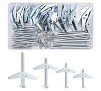 Omsscun 132Pcs Plasterboard Fixings, Wing Spring Toggle Bolts (M3 M4 M5 M6), Heavy Duty Plasterboard Wall Plug (35/50/60/65/70/80mm), Drywall Anchor for Plasterboard, Cavity Wall, Fibreboard