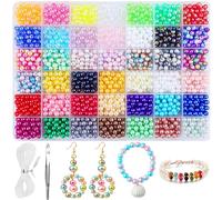 Omsscun 2100Pcs 6mm Pearl Beads for Bracelet Making, 48 Colors Beads for Jewelry Making with Crystal String, Infinite Creativity - Easy to Create, Bead for Crafting, DIY, Necklace, Earrings