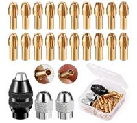 Omsscun 23PCS Multi Chuck Set 0.8-3.2mm Keyless with Nut | Brass Collets, Quick Change Rotary Tool Accessory with Metal Nut, Replacement 4486 & 4485 Kit, for Dremel Compatible