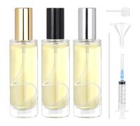Omsscun 3 Pcs Glass Perfume Spray Bottle 30ml, Empty Glass Perfume Atomiser, Small Clear Portable Perfume Refill Bottles for Travel, Holiday, Gifts (Gold, Silver and Black Caps)