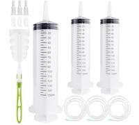 Omsscun 3Pcs Large Syringe 150ml, Reusable Plastic Syringe with Tube and Sponge Bottle Brush, Syringes for Liquid, Oil, Pet Feeding, Plant irrigation Labor&Science Use