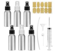 Omsscun 6 Pcs Aluminium Spray Bottles, 60ml Atomiser Perfume Spray Bottle, Travel Spray Bottle with Label, Empty Refillable Mist Bottle with Black and White Caps for Perfume, Cosmetic, Toiletries