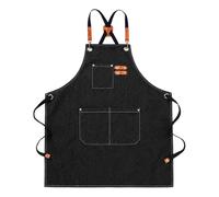 Omticova Black Canvas Apron with 3 Pockets, Chef Apron for Men Women, Adjustable Cross Back Workwear for Cooking, Baking, BBQ, Painting and Gardening, Durable Kitchen Wear for Home Chefs