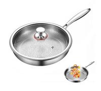 OMUIETIO Hammered Titanium Frying Pan with Lid, 26CM/28CM/30CM Nonstick Deep Frying Pan with Cool-Grip Handle for Gas, Electric, Ceramic, and Induction Hobs (26CM)