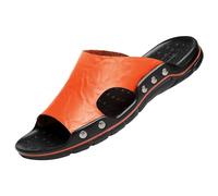 Omuvoa Men Summer Sandals Leather Open Toe Slippers Plus Size Summer Flat Male Slides Breathable Beach Slippers Casual Wide Fit Leather Slipper Mens Summer Sandals For Hiking Trekking