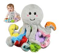 Omuyasi Sensory Toys for Babies, Plush Octopus with 8 Textured Tentacles, Baby Toys 3-6 6-12 Months 1 Year Old, Baby Girls Boys Gifts for Christmas Easter Birthday (Grey)