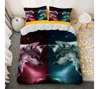 OMUYQAQ 3D Wolf Bedding Set Wildlife Animal Comforter Cover Set Wolves Howl at the Moon in the Night Sky for Lover Kids Teens Boys Girls Man Women Bedroom Decor 3Pcs (Colour 4,King:220x240cm(3Piece))