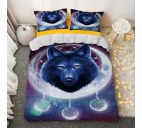 OMUYQAQ 3D Wolf Bedding Set Wildlife Animal Comforter Cover Set Wolves Howl at the Moon in the Night Sky for Lover Kids Teens Boys Girls Man Women Bedroom Decor 3Pcs (Colour 9,King:220x240cm(3Piece))