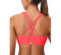 Omwilddo Women's Strappy Sports Bras Light Compression Crop Criss Cross Back Padded Workout Yoga Bra Supportive U Neckline, Neon Peach, L
