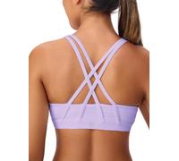 Omwilddo Women's Strappy Sports Bras Light Compression Crop Criss Cross Back Padded Workout Yoga Bra Supportive U Neckline, Neon Purple, M