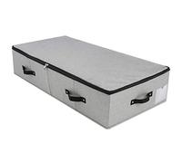Omygarden Foldable Fabric Under Bed Storage Box with Plastic Support Liner, 6 Handles, Zipper Lid, Blankets Clothes Comforters Storage Bin Organizer for Bedroom and Closet, 90×42×18cm, Dark Grey