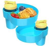 OMYPOTT 2PCS Kids Car Seat Snack Tray, Travel Tray for Kids Car Seat with Cup Holder, Toddlers Road Trip Essential Travel Snacks Food Plate Tray for Stroller and Safety Seats (Sky blue)