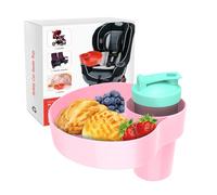 OMYPOTT Kids Car Seat Tray, Travel Trays for Kids with Car Cup Holder, Toddlers Road Trip Essential, Travel Snacks Food Plate for Stroller, Boosters, and Anywhere with a Cup Holder Tray-Pink