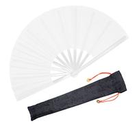 OMyTea Chinese Kung Fu Tai Chi Large Hand Folding Fan for Men/Women - With a Fabric Case for Protection - For Performance/Dance/Fighting/Gift (White)