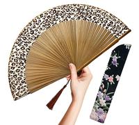 OMyTea Folding Hand Fan for Women - Foldable Chinese Japanese Fan (Sexy Bamboo - Leopard)