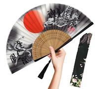 OMyTea Folding Hand Fan for Women - Foldable Chinese Japanese Vintage Bamboo Silk Fan - for Hot Flash, Church, EDM, Music Festival, Party, Dance, Performance, Decoration, Gift (Dragon & Phoenix)