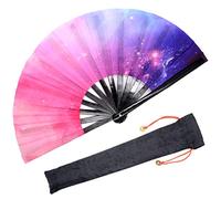 OMyTea Large Bamboo Rave Folding Hand Fan for Men/Women - Chinese/Japanese Handheld Fan with Fabric Case - For Festival, EDM, Performance, Decorations, Dancing, Gift (Galaxy Dream)