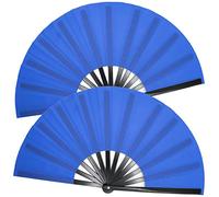 OMyTea Large Kitana Rave Clack Folding Hand Fans for Men/Women - Chinese Japanese Kung Fu Tai Chi Handheld Fans - for EDM, Music Festival, Event, Party, Dance, Performance, Decoration (Blue, 2 Packs)