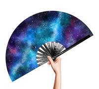 OMyTea Large Rave Clack Folding Hand Fan for Men/Women - Chinese Japanese Bamboo Handheld Fan - for EDM, Music Festival, Club, Event, Party, Dance, Performance, Decoration, Gift (Stardust)