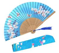 OMyTea "Orchis Chinese/Japanese Women Hand Held Silk Folding Fans with Bamboo Frame - With a Fabric Sleeve for Protection (WZS-33)