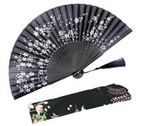 OMyTea Sakura Folding Hand Held Fan for Women - Chinese/Japanese/Oriental/Asian Style - With a Fabric Sleeve for Protection (Little Sakura)