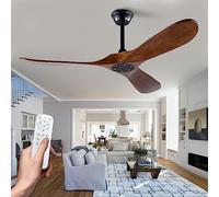 OMYU 42 Inch Modern Wood Ceiling Fan, 3 Blades, Dark Walnut & Black, Remote Control, Reversible DC Motor, 6 Speeds, Timer Setting, Indoor/Outdoor