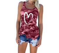 OMZIN Camouflage Tank Tops for Women Sleeveless Vest Round Neck Summer Athletic Blouse Wine Red XXL