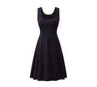 OMZIN Ladies Casual Dresses Round Neck Vintage Beach Dresses Tunic Midi Party Dress Blk M