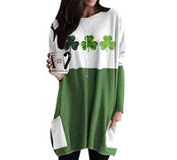 OMZIN Lady St. Patrick's Day Shamrock Printed Crew Neck Pockets Pullover Casual Clover Long Sweatshirt Shamrock 2XL