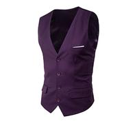 OMZIN Men Single Breasted Satin Wedding Party Waistcoat Formal Business Tuxedo Solid Color Waistcoat Purple XS