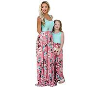 OMZIN Mother and Daughter Matching Dress Family Clothes Mom Daughter Summer Dress Sleeveless Flowers Mother and Daughter Simple Dress Green Flower 5 Years