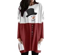 OMZIN Winter Women's Round Neck Plus Size Sweatshirt Long Sleeve Christmas Tree Print Pullover Casual Tops with Pockets Snowman Red L