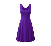 OMZIN Women Beach Dresses Midi Round Neck Party Dress A-Line Sleeveless Summer Dress Purple 3XL