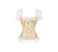 OMZIN Women Bustier Corset Top Floral Lace Off Shoulder Top Ruched Short Sleeve Top Retro Shape Wear Stylish Corset Yellow 3XL