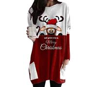 OMZIN Women Christmas Hat Graphic Long Sleeve Sweatshirt Print Sequins Print Sweatshirt Tops White Red Monkey XL