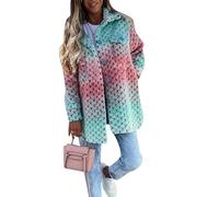 OMZIN Women Collared Mid Pockets Shirts Jackets Ombre Long Sleeve Button Up Fall Coat Green M