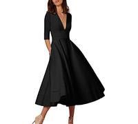 OMZIN Women Dress V Neck Sexy Wrap Dresses Gowns Vintage Dress Blk M