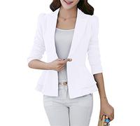 OMZIN Women Elegant Open Front Blazer Work Office Jacket Outwear Slim Work Blazer White M