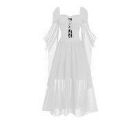 OMZIN Women Witch Halloween Cosplay Costume High Waist Butterfly Sleeve Corest Vampire Dress White L