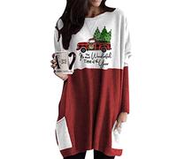 OMZIN Women's Autumn Long Sleeve Loose Round Neck Top Drop Shoulder Sweatshirt Casual Christmas Pullover Car Red 3XL