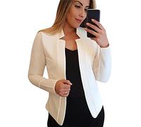 OMZIN Womens Blazer Cropped Open Front Jacket O Neck Casual Office Suit Jacket White S
