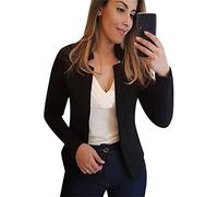 OMZIN Womens Blazer Cropped Open Front Jacket O Neck Casual Office Suit Work Jacket Blk S