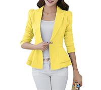 OMZIN Women's Business Casual Pockets Work Office Blazer Cardigan Jacket Overcoats Yellow M