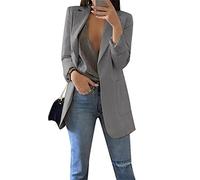 OMZIN Women's Button Boyfriend Blazer - Long Sleeve Solid Baggy Loose Blazer with Pockets - Grey XXL