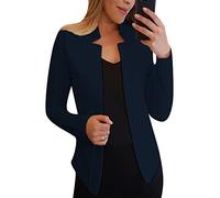 OMZIN Women's Casual Blazer Long Sleeve Open Front Work Office Jacket with Pockets Navy Blue S