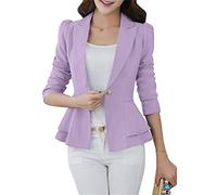 OMZIN Womens Casual Blazers 3/4 Sleeve Open Front Long Sleeve Work Office Jackets Blazer Purple XXS